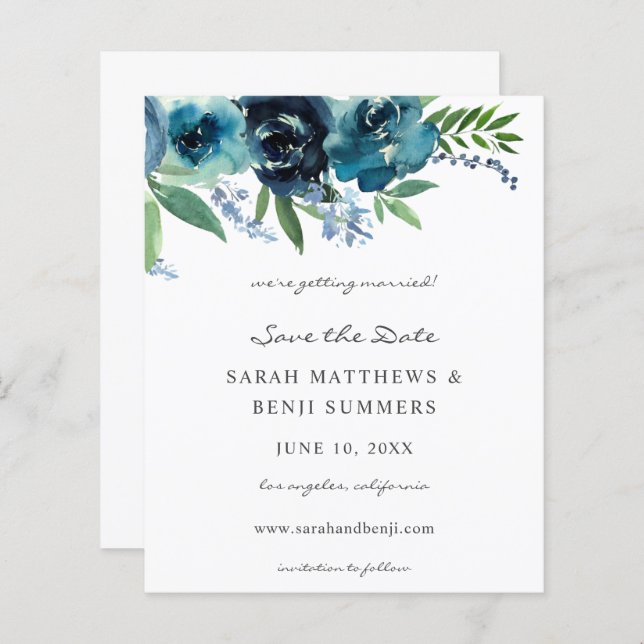 Lámina Presupuesto Dusty Blue 2 Floral Save the Date 2 (Anverso / Reverso)