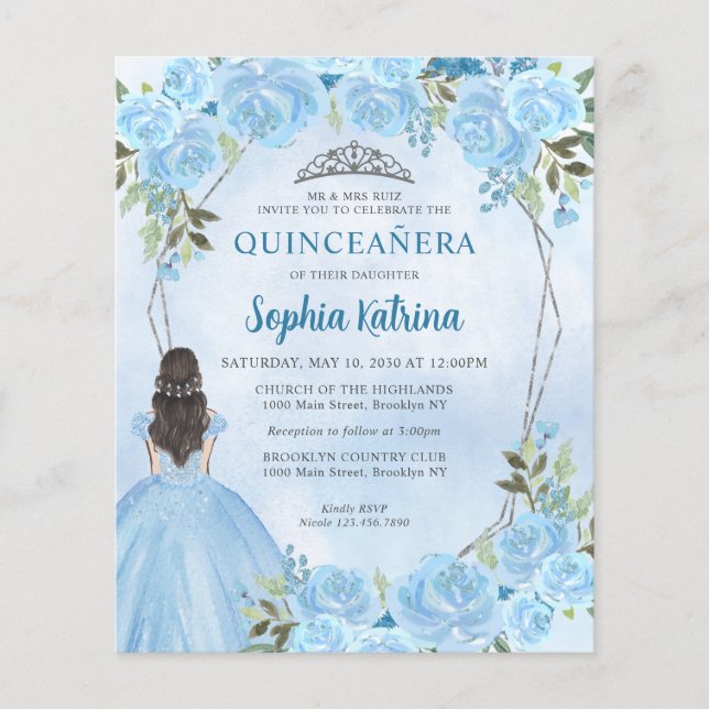 Lámina Presupuesto Dusty Blue Gris Floral Princess Quince (Anverso)