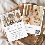Lámina Presupuesto El Boda del código QR de la foto Minim<br><div class="desc">El Boda de código QR moderno elegante, cuatro (4) Collage de fotos y la invitación a la boda Minimalista con fecha grande. Las tarjetas de Invitación a la Boda contienen una tipografía moderna que son elegantes, simples y modernas para usar después de la minimalista celebración del día de la boda....</div>