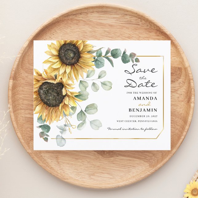Lámina Presupuesto El Girasol Eucalyptus Floral Guardar L (Sunflower Eucalyptus Watercolor Wedding Save the Date)