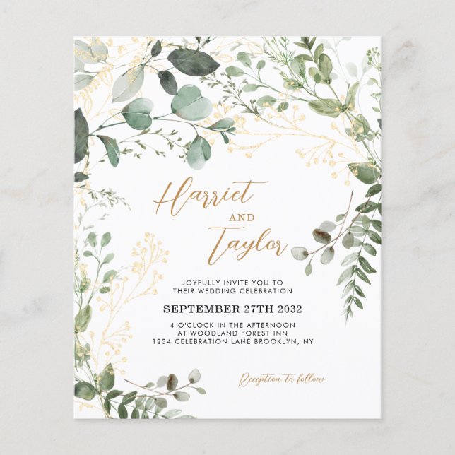 Lámina PRESUPUESTO Elegante Boda de Oro y Verdor Eucalypt (Anverso)