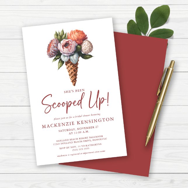 Lámina PRESUPUESTO Elegante Boho Ice Cream Bridal Shower (BUDGET She's Been Scooped Up Floral Ice Cream Cone Bridal Shower Invitations)