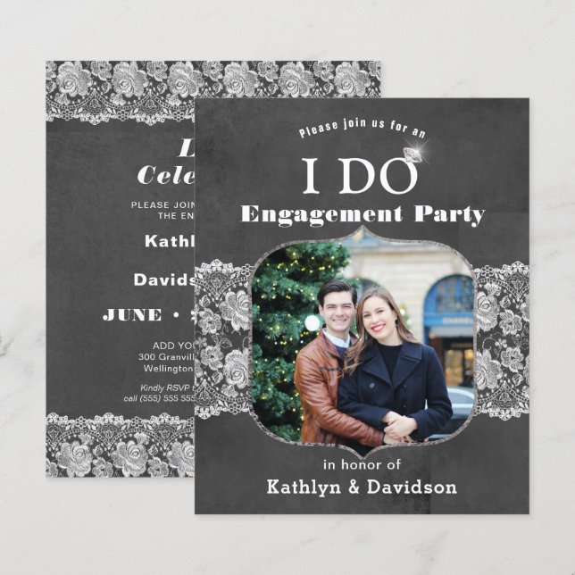 Lámina PRESUPUESTO Elegante Lace I DO Engagement Invitaci (Anverso / Reverso)