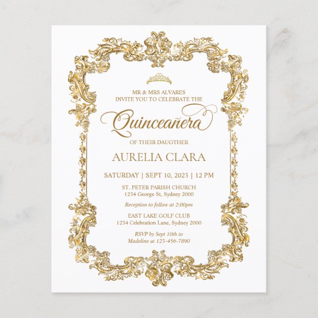 Lámina PRESUPUESTO Elegante Marfil Blanco Oro Tiara Quinc (Anverso)
