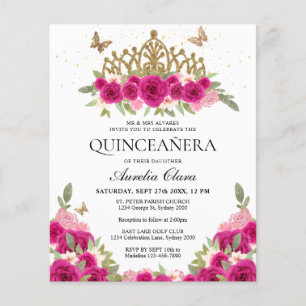 Lámina PRESUPUESTO Elegante Oro Floral Rosa Tiara Quincea