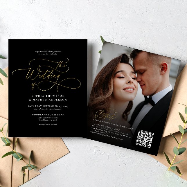 Lámina PRESUPUESTO Elegante Oro Negro Código QR Boda Rsvp (Subido por el creador)