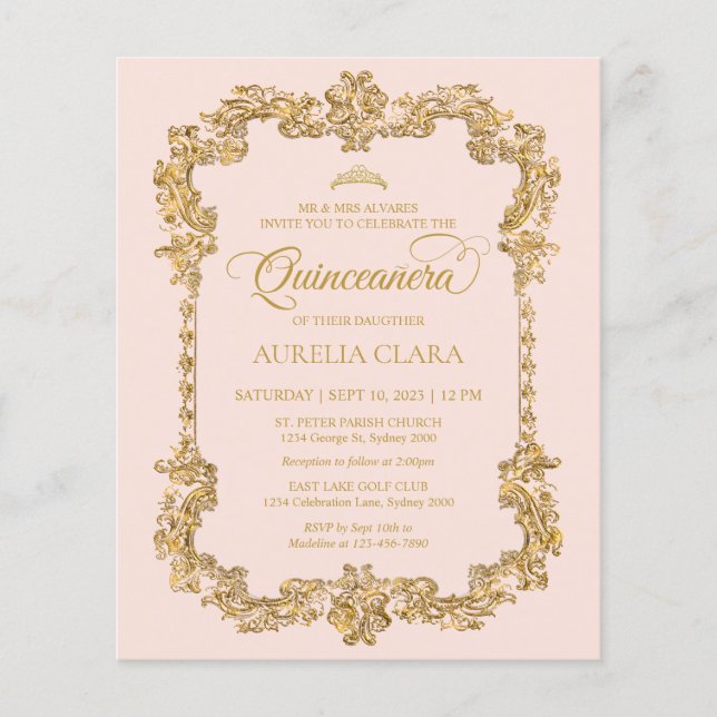 Lámina PRESUPUESTO Elegante Rubor Oro Rosa Tiara Quincean (Anverso)