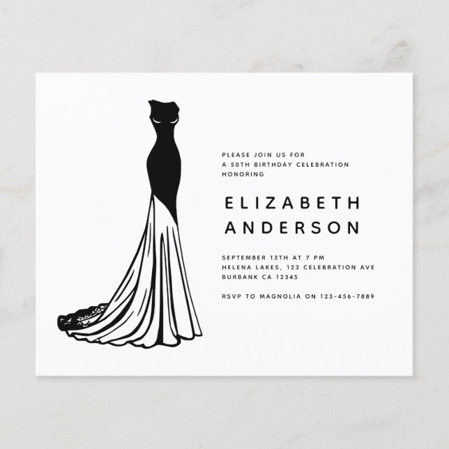 Lámina PRESUPUESTO Elegante vestido negro Invitación al c (Anverso)