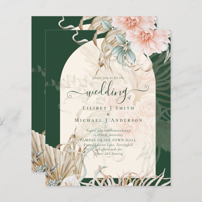 Lámina PRESUPUESTO Emerald Green Pampas Grass Peach Boda (Anverso / Reverso)