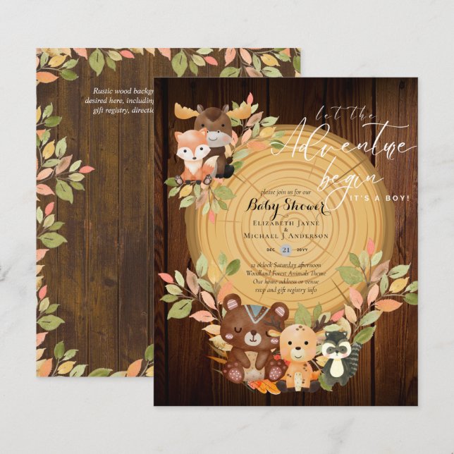 Lámina PRESUPUESTO Es un niño WOODLAND ANIMALS Baby Showe (Anverso / Reverso)