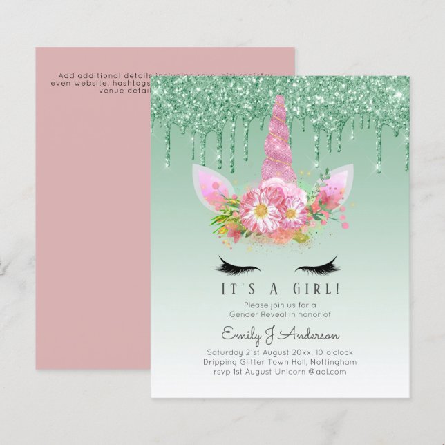 Lámina PRESUPUESTO Es un Purpurinoso Chica Unicorn Baby S (Anverso / Reverso)