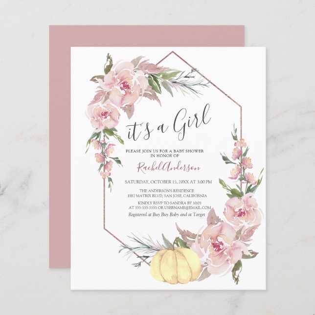 Lámina Presupuesto es una invitación de Baby Shower de ca (Anverso / Reverso)