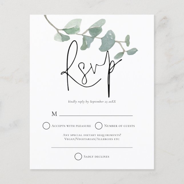 Lámina Presupuesto Eucalyptus Boda Minimalista RSVP (Anverso)