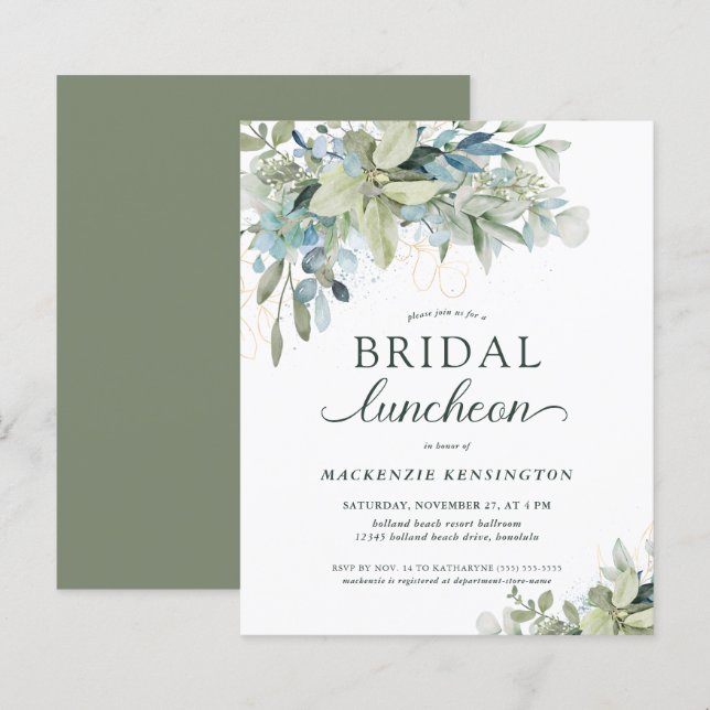 Lámina PRESUPUESTO Eucalyptus Bridal Luncheon Invitación (Anverso / Reverso)