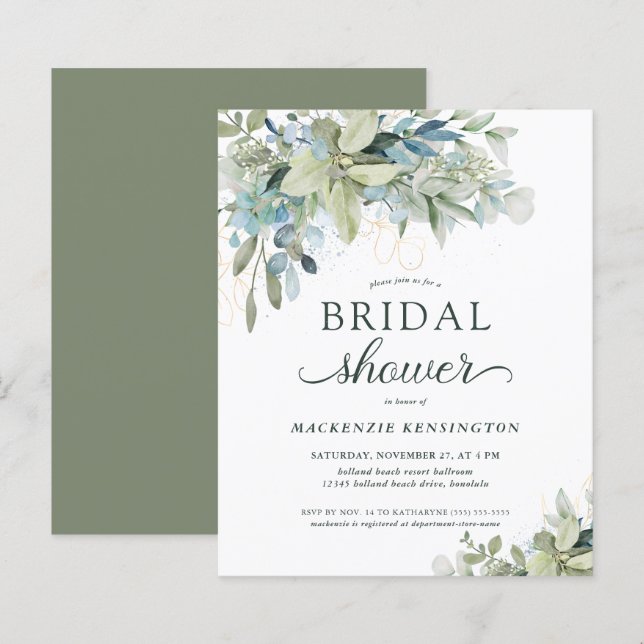 Lámina PRESUPUESTO Eucalyptus Bridal Shower Invitación (Anverso / Reverso)
