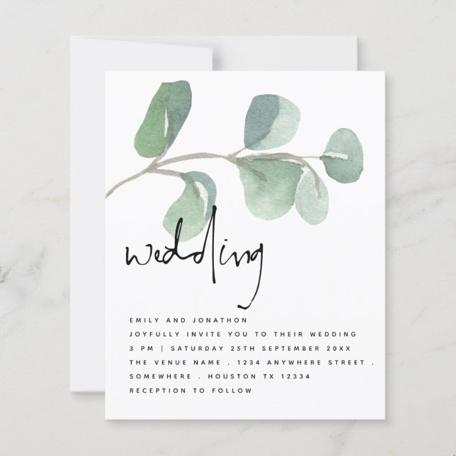 Lámina PRESUPUESTO Eucalyptus Elegant Script Wedding Invi (Anverso)