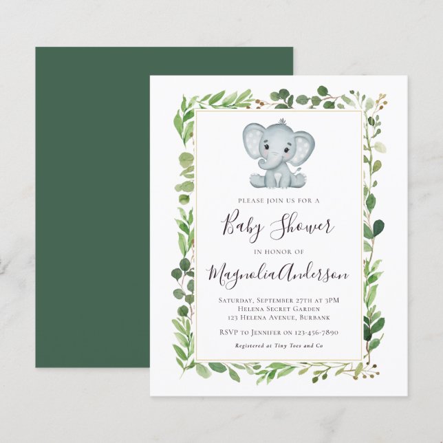 Lámina PRESUPUESTO Eucalyptus Elephant Invitación Baby Sh (Anverso / Reverso)