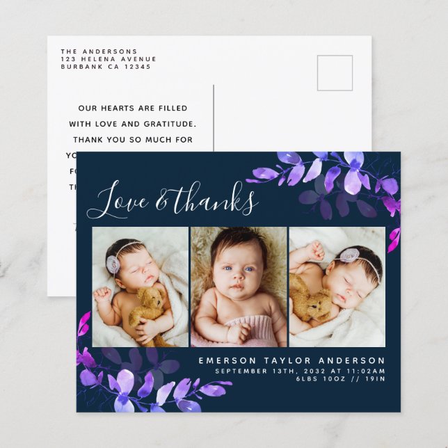 Lámina Presupuesto Eucalyptus Foto Bebé Gracias Postcard (Anverso / Reverso)