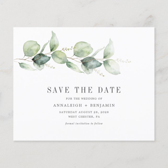 Lámina Presupuesto Eucalyptus Green Photo Save the Date (Anverso)