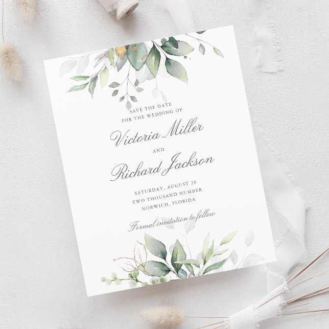 Lámina Presupuesto Eucalyptus Greenery Gold Save the Date (Subido por el creador)