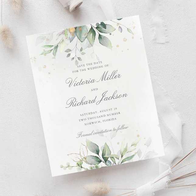 Lámina Presupuesto Eucalyptus Greenery Gold Save The Date (Subido por el creador)