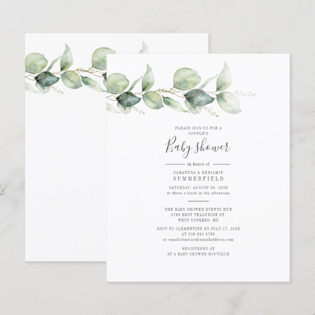 Lámina Presupuesto Eucalyptus Greenery Parejas Baby Showe (Anverso / Reverso)