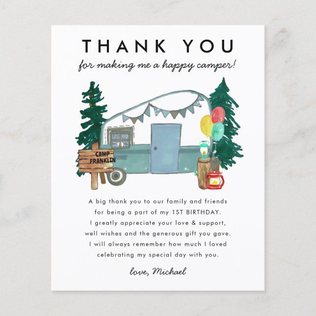 Lámina Presupuesto Feliz Camping Gracias Cumpleaños (Anverso)