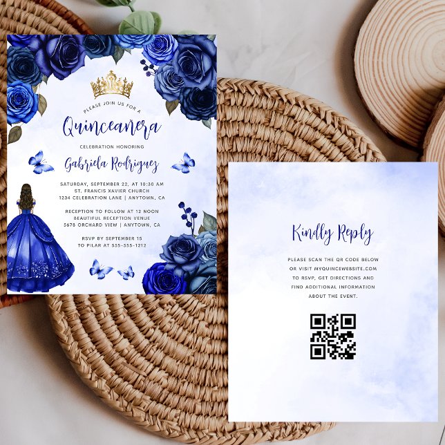 Lámina Presupuesto Floral Azul Azul Real Código QR Quince (Subido por el creador)