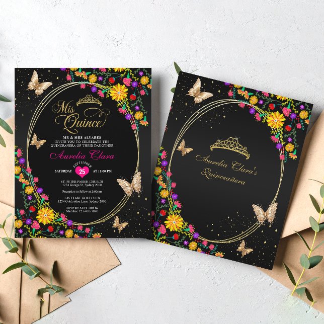 Lámina PRESUPUESTO Floral Black Gold Butfly Quinceañera (Subido por el creador)
