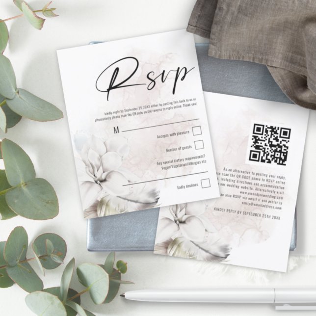 Lámina Presupuesto Floral blanca Código QR Boda RSVP (Subido por el creador)