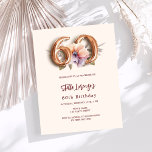 Lámina Presupuesto floral de durazno de oro beige 60 cump<br><div class="desc">Una invitación moderna, elegante y glamurosa para celebrar su 60 aniversario. Beige, color crema, decorado con una melocotón y una flor morada acuática. El nombre está escrito con una escritura de estilo con letras a mano moderna. Personalice y agregue los detalles de su fiesta. El número 60 se escribe con...</div>