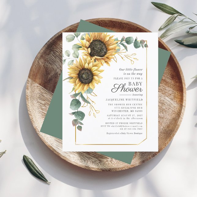 Lámina Presupuesto floral Girasol Eucalyptus Baby Shower (Sunflower Eucalyptus Floral Baby Shower Invitation)