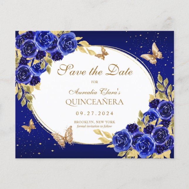 Lámina PRESUPUESTO Floral Mariposa Azul Real Quinceanera (Anverso)