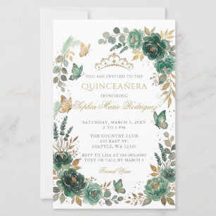 Lámina Presupuesto Floral Mariposa Esmeralda Oro Quinceañ