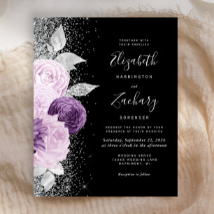 Lámina Presupuesto Floral Morado Plata Brillo Negro Boda