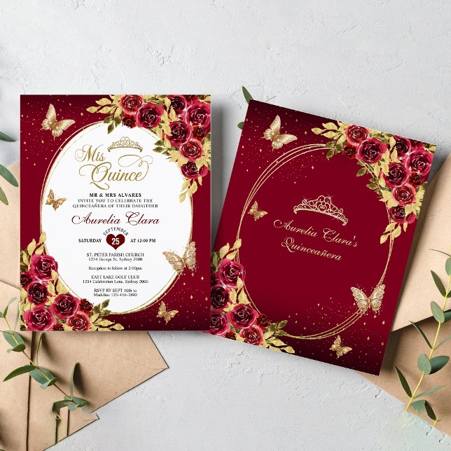 Lámina PRESUPUESTO Floral Oro Rojo Tiara Mariposa Quincea (Subido por el creador)