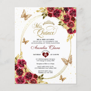 Lámina PRESUPUESTO Floral Oro Rojo Tiara Mariposa Quincea