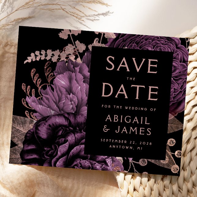 Lámina Presupuesto Floral Purple Rosa Gold Save the Date (Subido por el creador)
