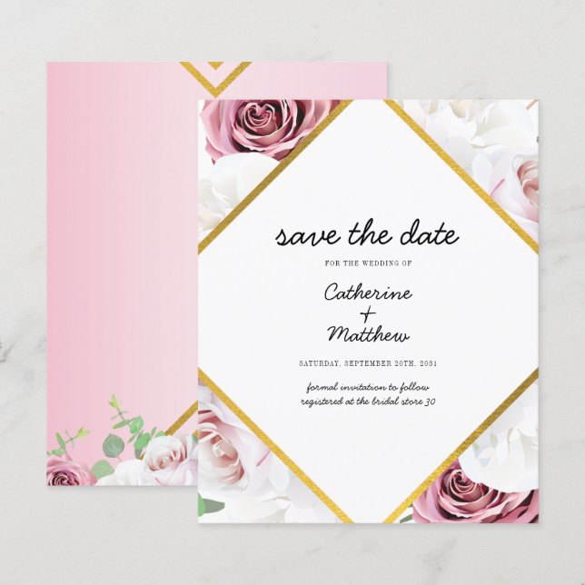 Lámina Presupuesto Floral Rubor Geométrica Guardar la fec (Anverso / Reverso)