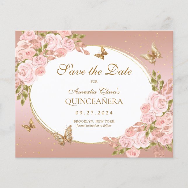 Lámina PRESUPUESTO Floral Rubor Pink Gold Butfly Mis Quin (Anverso)