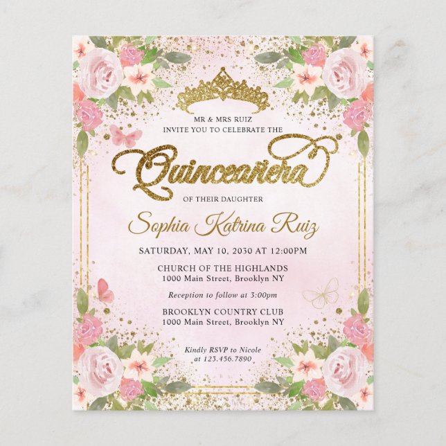 Lámina Presupuesto Floral Rubor Pink Gold Tiara Quinceañe (Anverso)