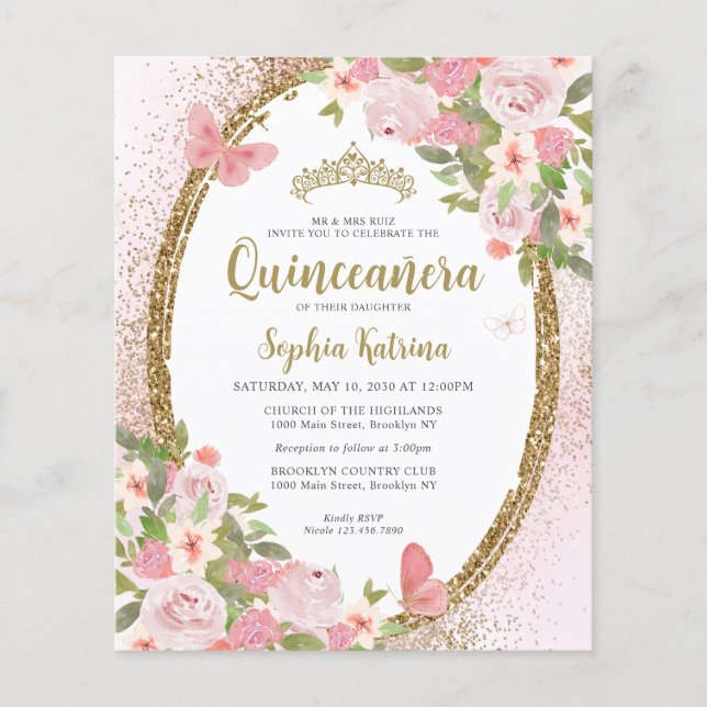 Lámina Presupuesto Floral Rubor Pink Gold Tiara Quinceañe (Anverso)