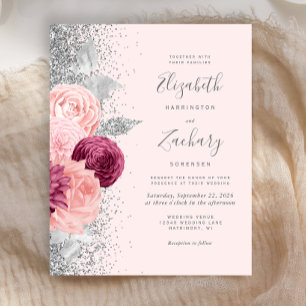 Lámina Presupuesto Floral Rubor Rosa Plateado Brillo Boda