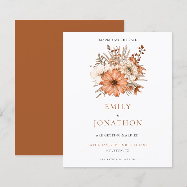 Lámina Presupuesto Florales de Otoño Boda Guardar La Fech (Anverso / Reverso)