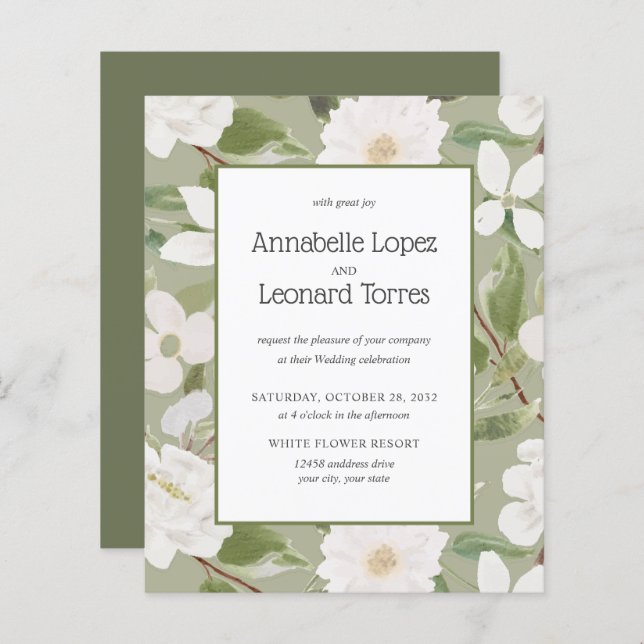 Lámina PRESUPUESTO Flores blancas Chic deja amarillo Boda (Anverso / Reverso)