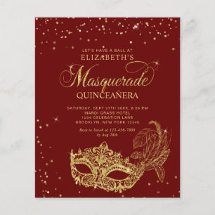 Lámina Presupuesto Foto Rojo Dorado Máscara Quinceañera