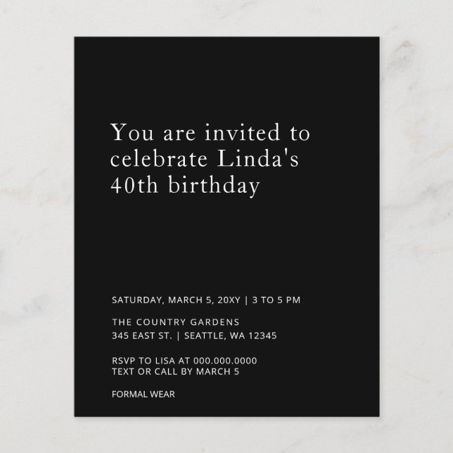 Lámina Presupuesto Foto simple cualquier año Invitación d (Anverso)