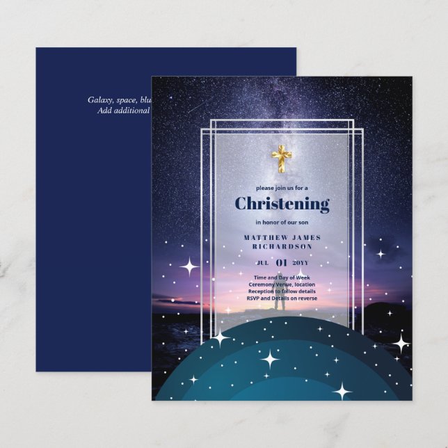 Lámina PRESUPUESTO Galaxy CHRISTENING Invita al bautizo (Anverso / Reverso)