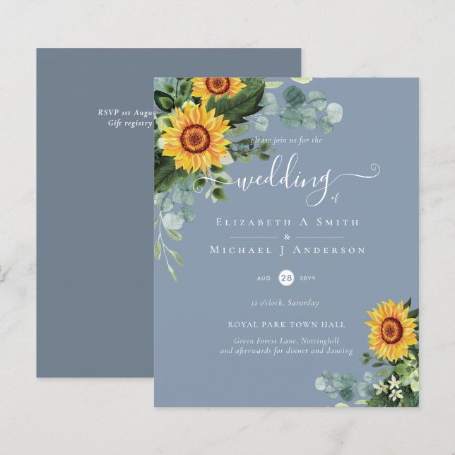 Lámina PRESUPUESTO Girasoles rusos Eucalyptus deja Boda (Anverso / Reverso)