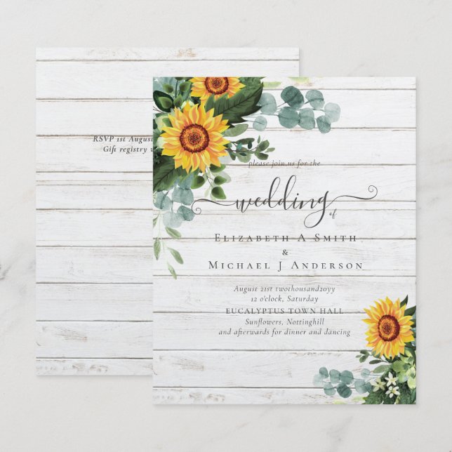 Lámina PRESUPUESTO Girasoles rusos Eucalyptus deja Boda (Anverso / Reverso)